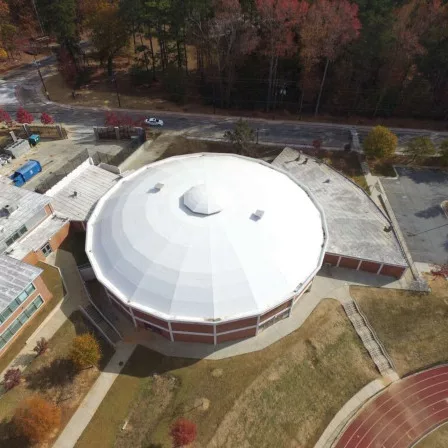 Arial view of Young Middle School Gym's new commercial roofing project